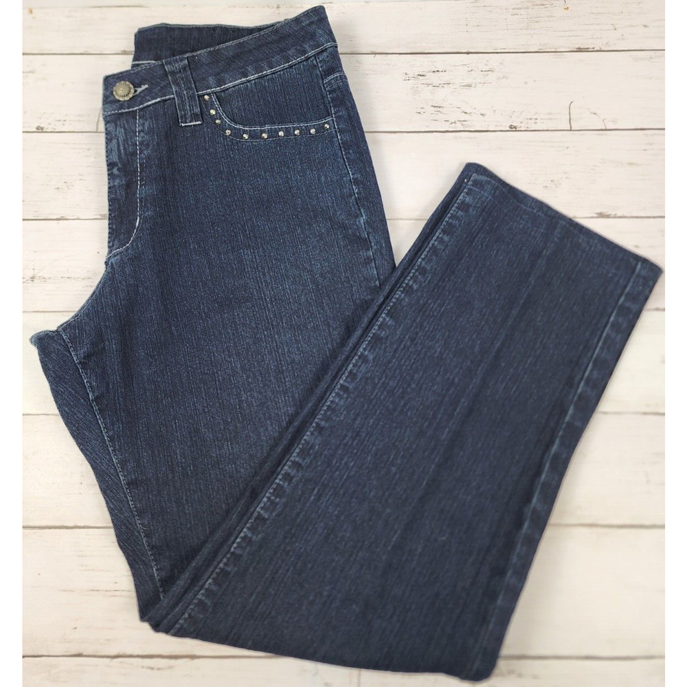 V.S.K. Medium Dark Wash, Studded/Embroidered Accents, Straight Leg Women Size 12